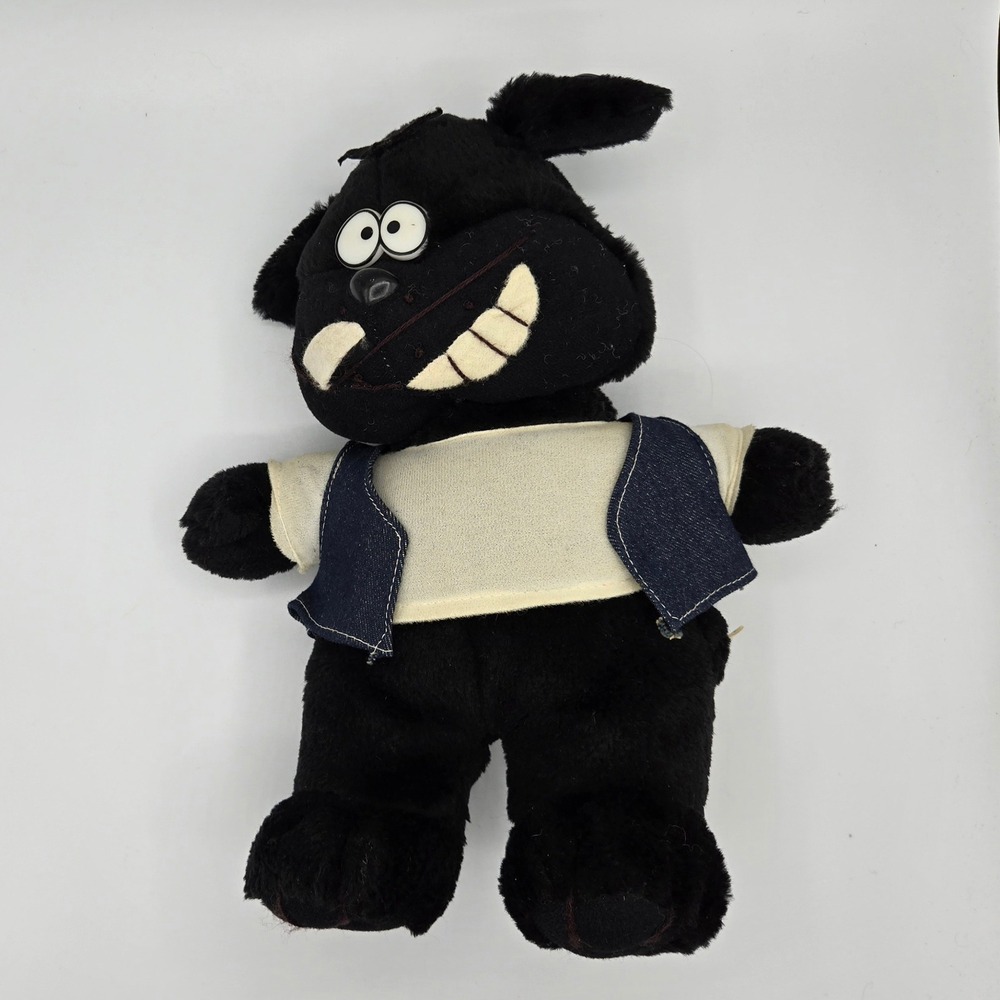 Vintage Alegria by PMI Black Bad Dog Plush with‎ White Tshirt and Denim Vest